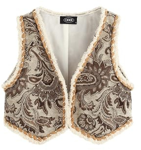 CIDER Womens Vest Western Outfit V Neck Sleeveless Cropped Faux Fur Jacket Trendy Casual Vest: Khaki, L