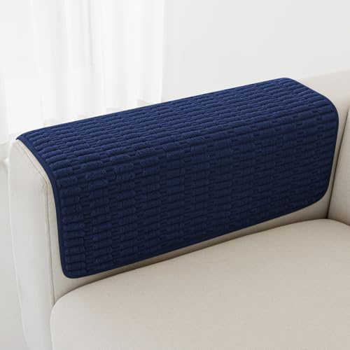 Foxdecor Couch Arm Covers Sofa Arm Cover, Arm Chair Covers Set of 2, Non-Slip Chair Arm Covers, Arm Rest Cover for Sofa, Armchair Slipcovers Couch Protector (Dark Blue 20x20 inch)