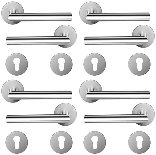 HAIFUAN Confezione da 4 maniglie per porte in acciaio inox rosone per foro cilindrico, set di maniglie per serratura porta, barra per porta, acciaio inox spazzolato (S02-103C-4)