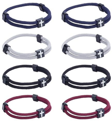 UNICRAFTALE 8Pcs 4 Couleurs Bracelet Croix Tressé Bracelet Cordage Croix Réglable pour Hommes Femmes Style Nautique Surf Plague Événements Cadeaux de Pâques Fabrication Artisanale