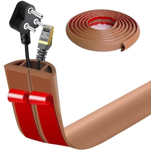 Canalina Passacavi Pavimento Adesiva | Protezione Cavi Flessibile in PVC Antiscivolo Per Ufficio, Casa (Marrone chiaro, 3cm x 1m)