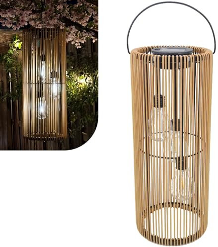 Gadgy Farol Solar Exterior Estilo Ratán – Lámpara LED Colgante o de Mesa – Luz Solar Decorativa para Jardín, Terraza o Balcón – Lámpara para Exteriores