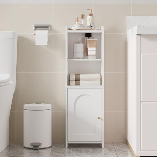 Hzuaneri Badezimmerschrank, Toilettenschrank mit Türen, Badschrank | Schmales Badregal, Verstellbare Ablagen, platzsparend, für Badezimmer, Wohnzimmer, 20 x 25 x 80 cm, Weiß BC39713X