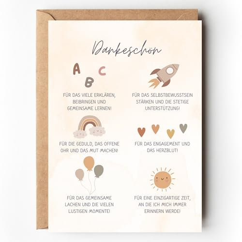 Paperlane by Essi Dankeskarte für Lehrerin Boho, Geschenkidee Abschied Grundschule, Dankeschön Geschenk Lehrer, Grußkarte Schule Verabschiedung mit Kuvert Abschiedgeschenk (1 Karte mit Kuvert)
