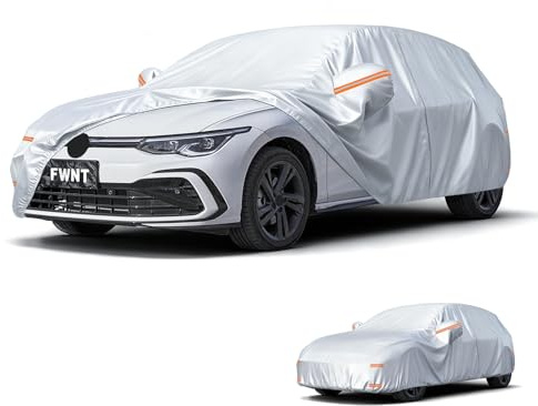 FWNT Autoabdeckung Wasserdicht Atmungsaktiv, Vollgarage Autoplane für Staub Sonne Schutz, mit Kratzfester Innenfutter und Reißverschluss für Schrägheck (415-450 cm) Silber