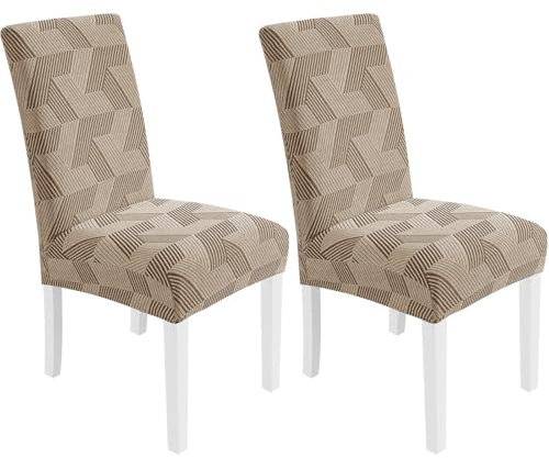 CYCMACO Stretch Stuhlhussen 2er Set, Stuhlbezug Elastisch Universal, Hussen Für Stühle Hochlehner, Moderne, Abnehmbarer, Kratzfest, Waschbarer, Für Esszimmer, Küche, Restaurant, Khaki