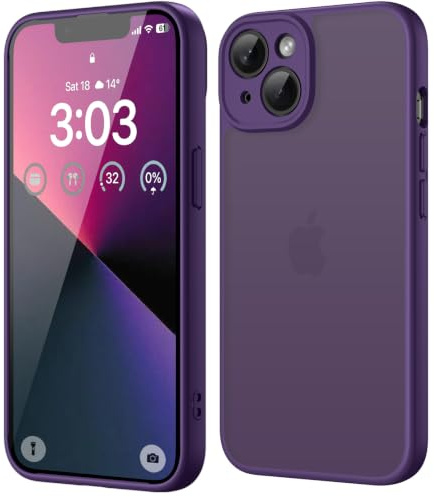ORDA für iPhone 13 Hülle, Vollständiger Kameraschutz, Dunkel Violett | Matt Handyhülle für iPhone 13, Kratzfest Transluzente Rückseite Schutzhülle, Anti-Fingerabdruck Case