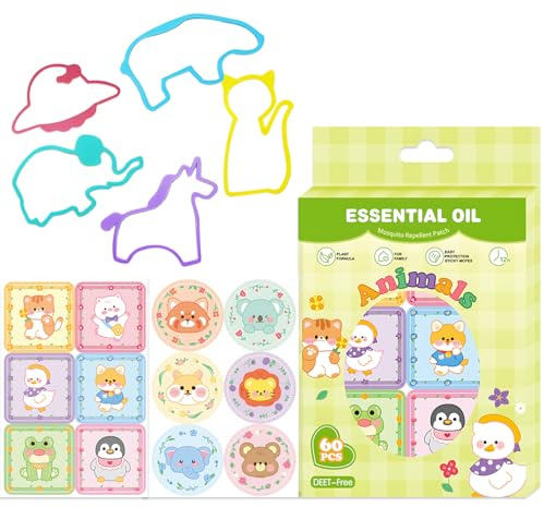 Allony Pulsera Antimosquitos 5Piezas + Pegatinas Antimosquitos 60 Pegatinas, Protección contra Mosquitos para Actividades, 100% Libre de DEET Ingredientes Naturales para Adultos y Niños