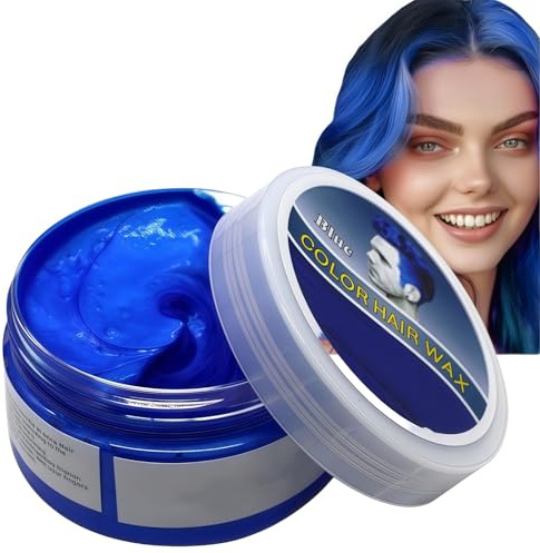 Blue Hair Color Wax,Temporary Hair Color Wax,Safe Hair Colour Pomade Washable for Men, Women,Party,Cosplay,Temporary Hair Dye Wash In Wash Out Hair Colour W-ax, (Blue),Bl/ue H/air W/ax