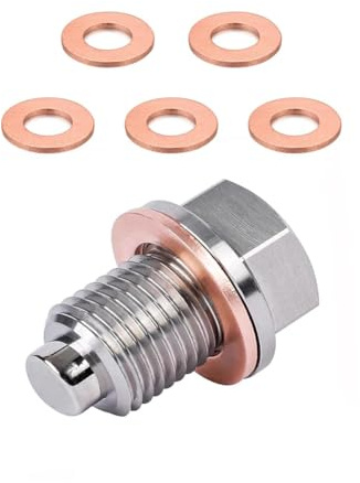 Vocdikficy M14 X 1,5 Magnetischer Ölablassstopfen, Ölwannen-Ablassmutterschraube mit 5 Quetschscheibendichtungen, Auslaufsicherer Ölablassstopfen-