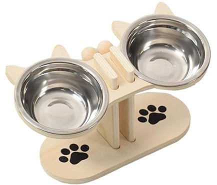 perfk Raised Cat Bowls, Pet Feeding Bowl, Convenient, Portable, Lightweight, Elevated Cat Food Dispenser, Food Bowls for Small And Medium Dogs, Wood