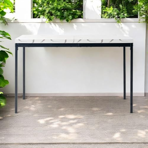 FurnitureR Garten-Bartische aus weißem Marmorimitat, für 4 bis 6 Personen, Dicke Holzplatte mit Metallstruktur, für Terrasse, Terrasse, Esszimmer, Garten, 120 x 70 x 75 cm