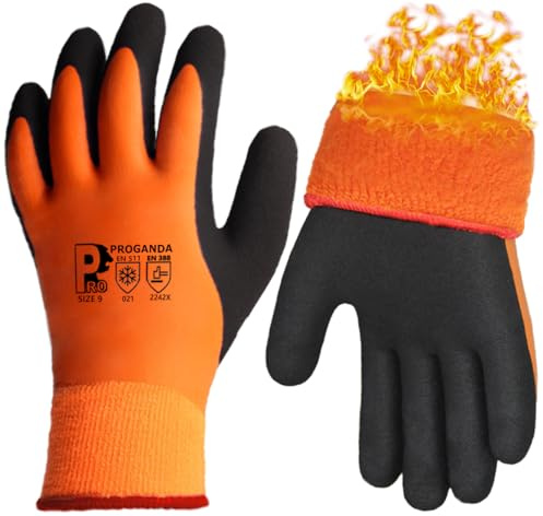 PROGANDA Winter Work Gloves Thermal Fleece Liner Waterproof Coating Superior Grip for Cold Weather Car Washing Gardening Fishing Multipurpose