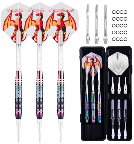 MageRabbit Professional Soft Tip Dartset, 3-pack, 18 g pilar, regnbågsdrakdesign, plast, med 15 dart-punkter i 5 färger, för elektroniska darttavlor