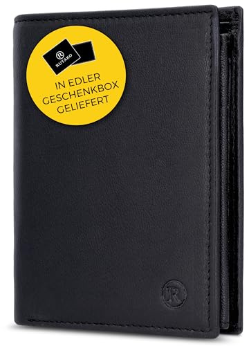 RUTAKO Portafoglio da uomo in pelle con protezione RFID, grande con scomparto per monete, in vera pelle, per uomini, Nero Trifold, Hochformat, Formato verticale