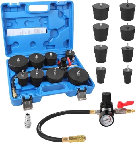 KAISAL 9 PCS Turbo System Leakage Tester Kit | Turbo Boost Leak Tester with 4 Pairs Stepped adapters, for Cooling Emissions Exhaust Pipes, US/EU Air Fitting