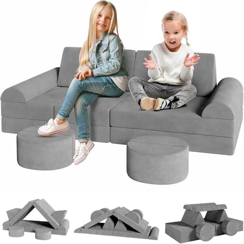 Clevich 15-Teilige Modulare Kinderspielcouch, Kindersofa aus Schaumstoff Bausteine, Spielsofa zum Lernen & Spielen, Kuschelecke im Kinderzimmer, Softbausteine für Kinderzimmer oder Spielzimmer
