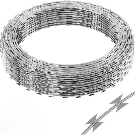 JQGADL 4 Puntos De Alambre De Púas, Alambre De Púas, Rollo De Alambre De Púas Galvanizado, Fuerte Y Flexible para Balcón, Jardín O Manualidades(Size:10m/32.8ft,Color:Coil Diameter: 30cm)
