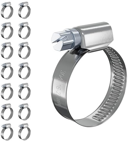 15 abrazaderas de manguera de acero inoxidable, 16-27 mm, juego de abrazaderas de manguera de acero inoxidable 304, abrazaderas ajustables para manguera de gasolina, manguera de jardín, piscina, tubo
