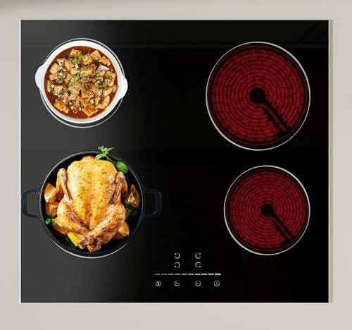 HomeTronix 4 Zone Ceramic Hob – 60cm Built-in Electric Hob | 6000W 9 Power Levels| Touch Control | Timer | Safety Lock | Residual Heat Indicator | Easy Clean Black Glass Surface