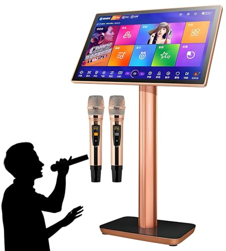 SHAHRYAR Máquina De Karaoke con Pantalla Táctil De 22 Pulgadas, Reproductor Profesional con Micrófono Inalámbrico, Interfaz Disponible En 26 Idiomas, Dos Micrófonos 4TB