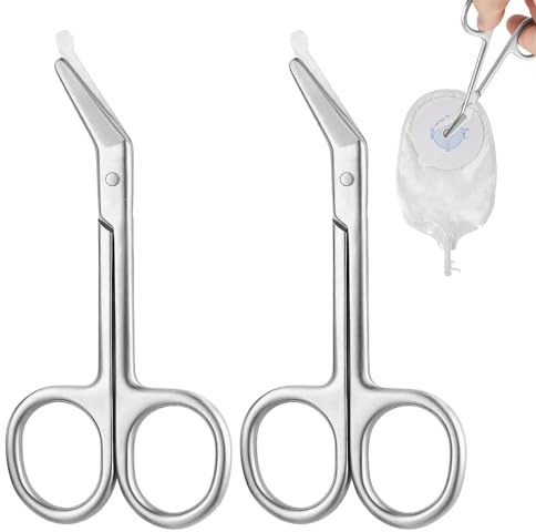Medical Scissors, 2 Pcs Stainless Steel First Aid Scissors, Bandage Scissor, Suitable for Colostomy and Ileostomy Care (Silver)