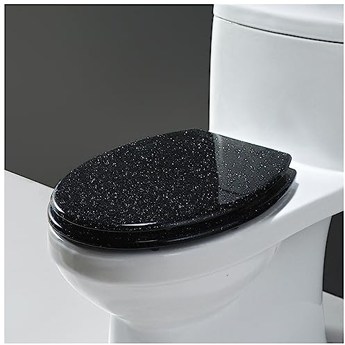Glitter Resin Toilet Seat with Slow Close and Quick Release Design Heavy Duty and Quiet Stainless Steel Hinge Thickened Seat (Black)