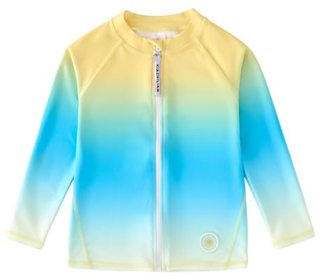 Hotfiary Boys Girls Full Zip Rash Guard for 3-12 Years, Kids UPF 50+ Sun Protection Long Sleeve Gradient Color Swim Top, Quick Dry & Anti Chafe Water Sports Shirt for Beach Surf Pool Fishing