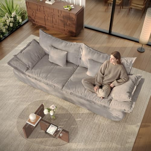 Vesgantti 86.6 Cloud Couch for Living Room, Modern 3 Seater Sailboat Sofa with Deep Seat, Comfy Chenille Upholstered Boneless Couch with Curved Armrest, No Assembly Required, Light Grey
