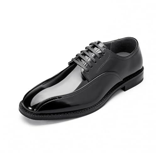 YFFUSHI Scarpe Uomo Eleganti in Pelle Verniciata Stringate Derby da Ufficio Formali Abito Matrimonio, Nero, 42 EU