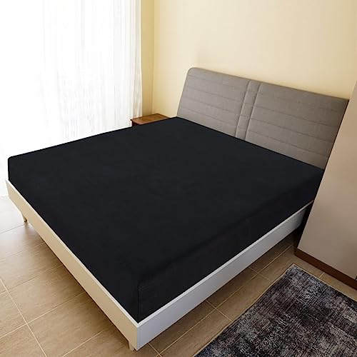 Genérico Sábana Bajera Jersey algodón Negro 140x200 cm,Ropa de casa,Ropa de Cama,Sábanas,136214