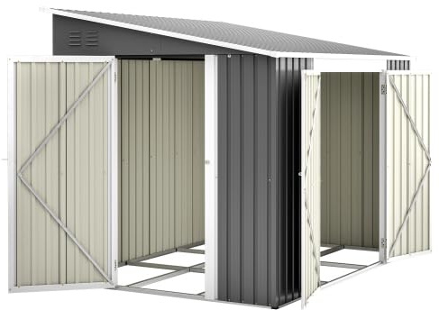6 x 8 piedi di grandi dimensioni in metallo con doppie ante e porta laterale separata – Casetta per attrezzi resistente alle intemperie come garage per biciclette, capanno da giardino o bidoni della