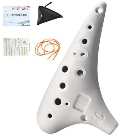 Amagogo Ocarina a 12 fori con custodia, strumento ocarina portatile contralto in Do per bambini, pratico e portatile, per principianti amanti della musica, Bianco