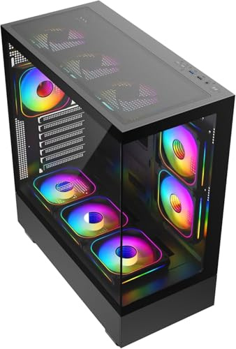 Revampix Gaming PC – AMD Ryzen 5 5500 6-Core Processor (up to 4.2GHz), NVIDIA GeForce RTX 5060 Graphics Card, 16GB RAM, 500GB NVMe SSD, Black 6 Fan, Windows 11 Pro