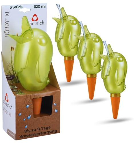 Scheurich Wasserspender XL Grün 3 Stück - 620ml Wasser für bis zu 7 Tage Green Pearl Höhe 29 cm mit Tonkegel