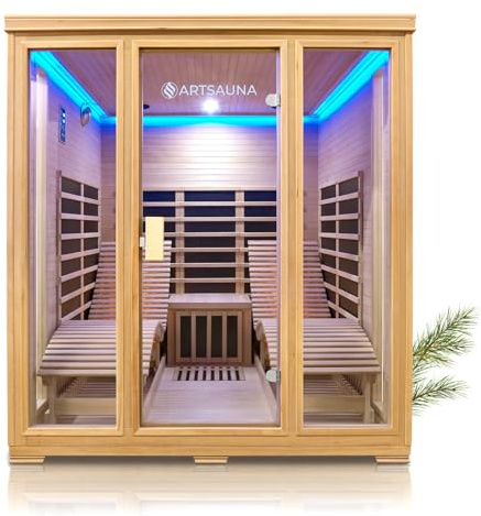 Artsauna Infrarotkabine Billund Dual-Technologie mit 2 Relaxliegen & Tisch - 180x180x190 cm - 2 Personen - Infrarotsauna Infrarot Liegekabine Kabine