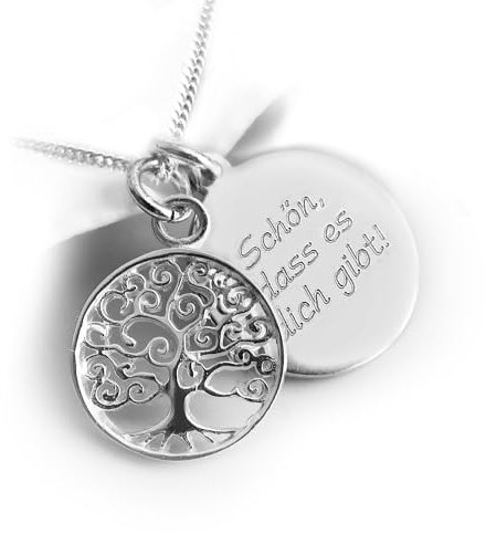 Baum des Lebens Kette mit Gravur- zwei Anhänger - Personalisierter Familienschmuck - 925 Silber - Filigrane Halskette für Damen