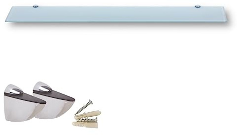 Euro Tische Wandregal aus Glas, 90 cm, Regal aus Glas, für Badezimmer, Duschregal aus weißem Glas mit 6 mm dickem Sicherheitsglas und Metallhalterungen (weiß)