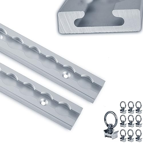 NTG Airlineschiene 2 Stück je 2m mit 10 Stück Fitting | eckige Form | mit Bohrungen | 1975mm | Aluminium | Zurrschiene | Ladungssicherung für LKWs, Anhänger und Wohnmobile | Zubehör