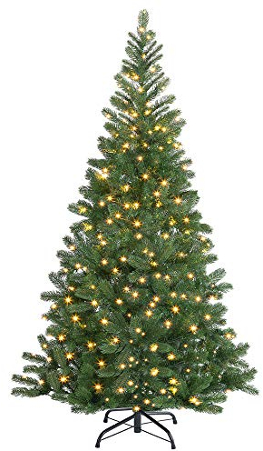 CASARIA® Weihnachtsbaum künstlich 140cm mit Lichterkette dichte Spitzen schneller Aufbau Metallständer naturgetreu schwer entflammbar grün Edeltanne