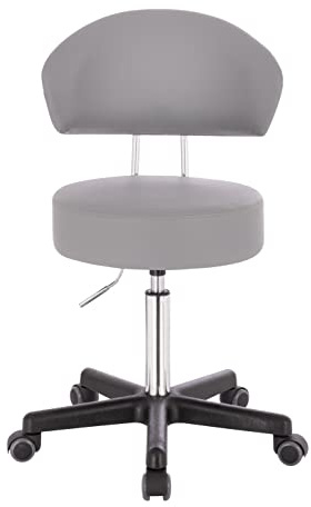 1stuff XL Profi Rollhocker, Lehne, Sitz 40cm breit & bis 70cm hoch, Grau