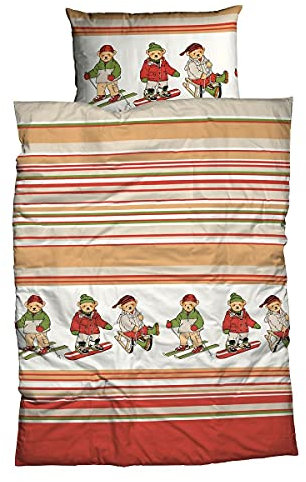 Traumschlaf nostalgische Teddybären Biber Bettwäsche Chico Ocker kuschelig weich aus 100% Baumwolle - mit Reißverschluss 135x200 cm + 80x80 cm