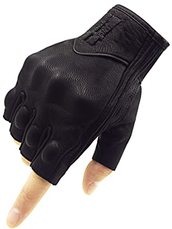 Harssidanzar Herren Vollfinger Ziegenleder Touchscreen Motorrad Fingerlose Handschuhe GM037EU,Schwarz,Größe XL