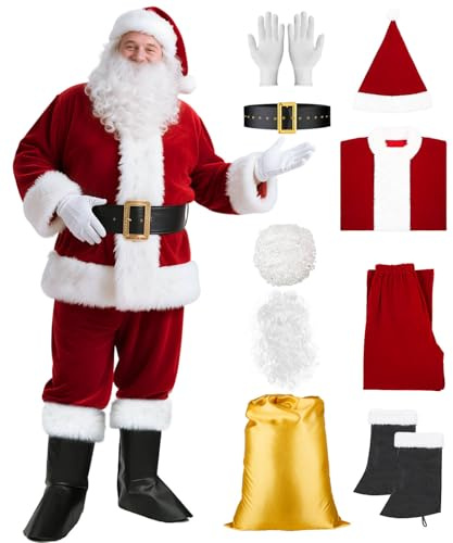 MeiLiMiYu Santa Claus Costume for Men with Beards Complete Deluxe Santa Suit Premium Velvet Classic Santa Costume Adults (X-Large)
