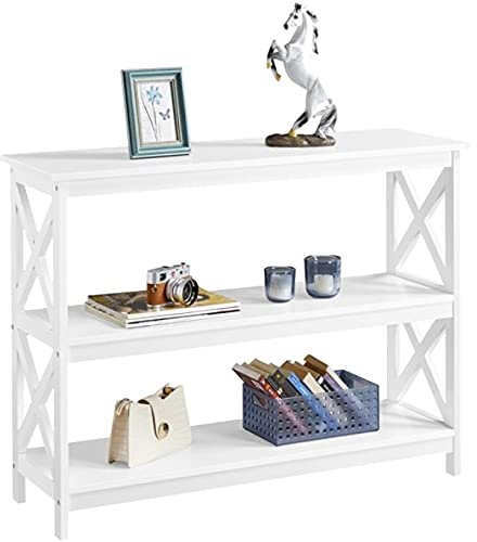 Yaheetech Konsolentisch 3 Ablagen Flurtisch Eingangtisch mit X-förmigem Rahmen Schmaler Beistelltisch aus Holz 106 x 35 x 80 cm, Weiß