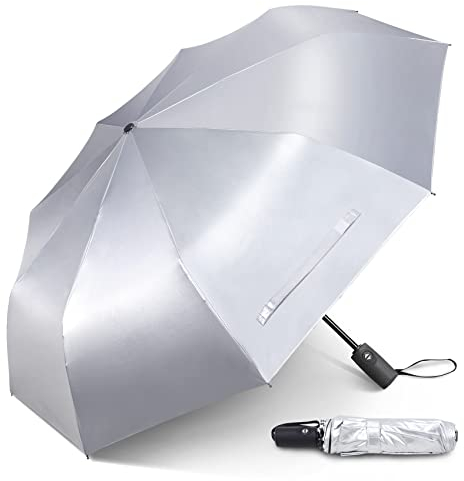 NINEMAX Regenschirm mit UV Schutz, Sonnenschirm Taschenschirm Automatik Sturmfest, Klein Schirm Tragbar Stabil für Herren Damen (Schwarz)