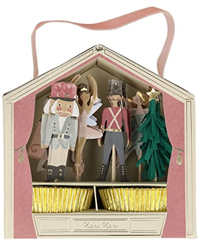 Meri Meri Nussknacker-Cupcake-Kit (24 Stück), Weihnachts-Cupcake-Dekorationen, Cupcake-Topper & Krepppapier, Goldfolien-Details