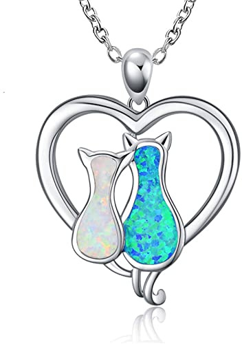 liameya Kette Katze Silber, Damen Katzen Kette Mit Katze Herz Anhänger, Premium Mädchen Silberkette katze halskette Mit Geschenkverpackung, Muttertag Geburtstage Geschenke für Damen Mädchen
