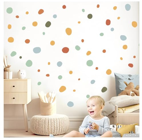 DEKO KINDERZIMMER Wandsticker Tupfen 92 Stück für Kinderzimmer Klebepunkte Mint gelb rot Wandtattoo für Babyzimmer Wandaufkleber Kreise Dots DK1005-2