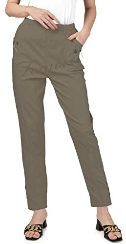 femiss Womens Trousers Elasticated High Waist Relax Fit Ladies Full Length Casual Everyday Soft Stretchy Lightweight Pants (Mocha-T4)